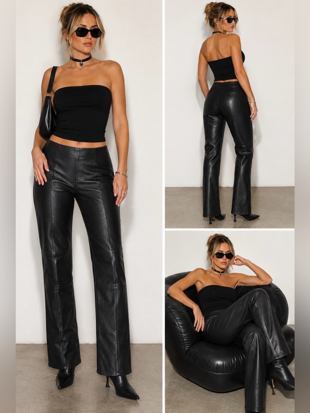 Vintage 90s VS2 by Vakko Black Genuine Leather Pants Size 4 Y2K